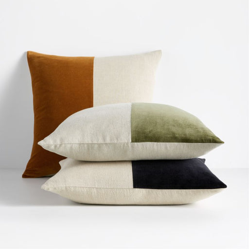 Ska 23" Colorblock Deep Cognac Velvet Linen Pillow Cover