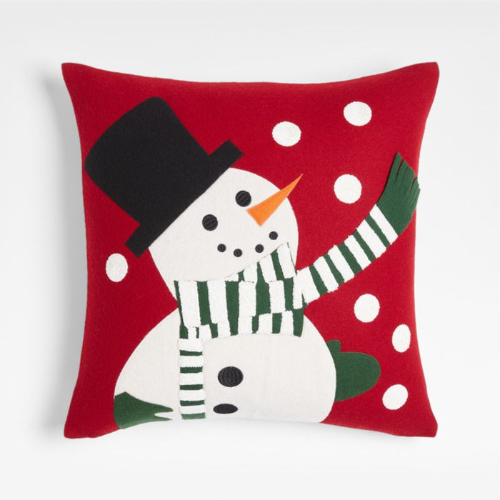 Snowman 20" Red Wool Pillow Cover