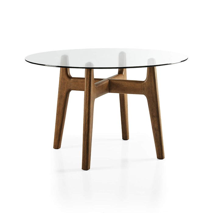 Tate 48" Round Dining Table with Glass Top and Walnut Base