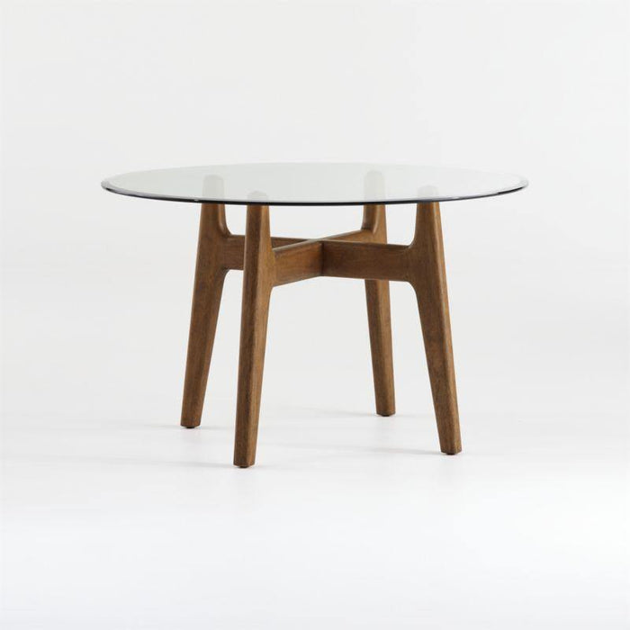 Tate 48" Round Dining Table with Glass Top and Walnut Base - Crate and Barrel Philippines
