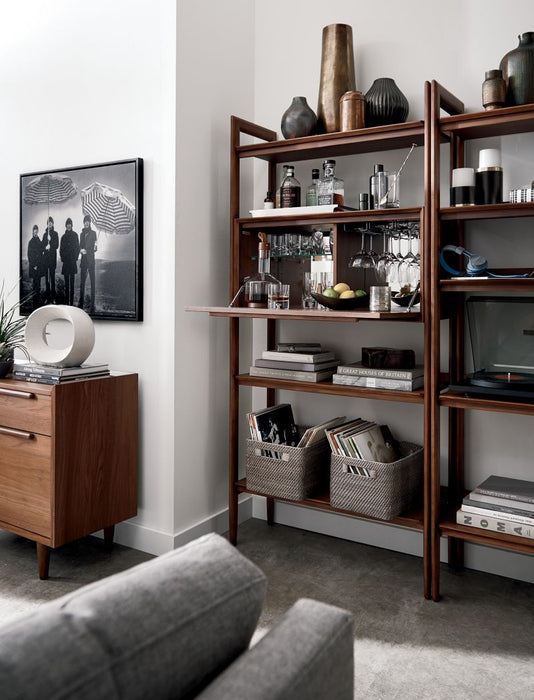 Tate Walnut Bookcase Bar Cabinet