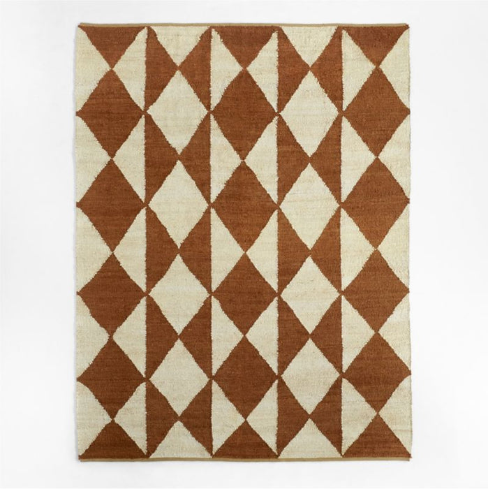 Toulon Jute Diamond Checkered Teracotta Area Rug 6'x9'