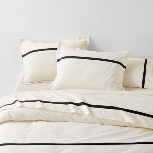 Favorite Organic Cotton Percale Tuxedo Stripe Ink Black Full/Queen Duvet Cover