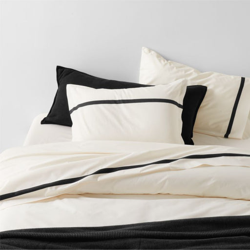 Favorite Organic Cotton Percale Tuxedo Stripe Ink Black Full/Queen Duvet Cover