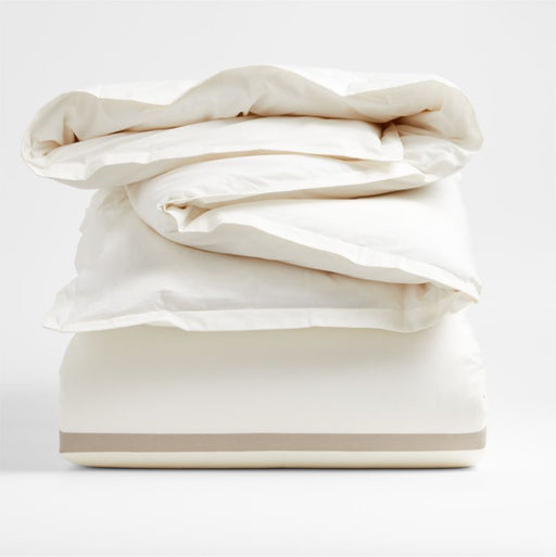 Favorite Organic Cotton Percale Tuxedo Stripe Sand Beige Full/Queen Duvet Cover