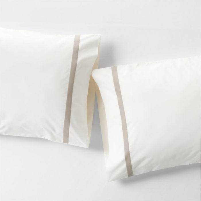 Favorite Organic Cotton Percale Tuxedo Stripe Sand Beige King Pillowcases, Set of 2
