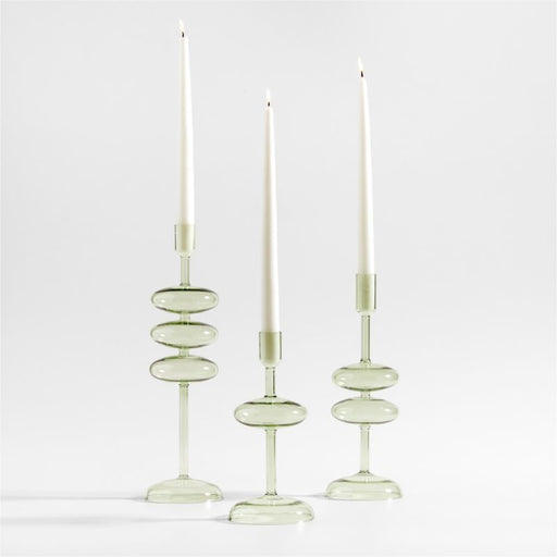 Green Glass Taper Candle Holders