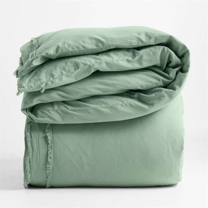 Organic Cotton Lily Pad Green Eyelash Fringe Full/Queen Duvet Cover
