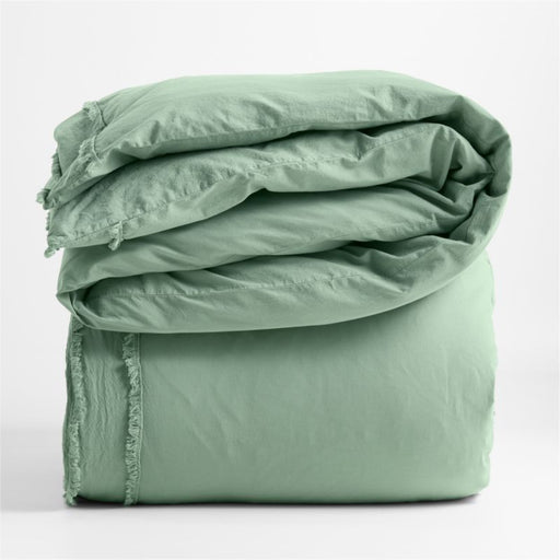 Organic Cotton Lily Pad Green Eyelash Fringe King Duvet Cover