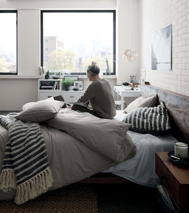 Organic Cotton Grey Eyelash Fringe Full/Queen Duvet Cover