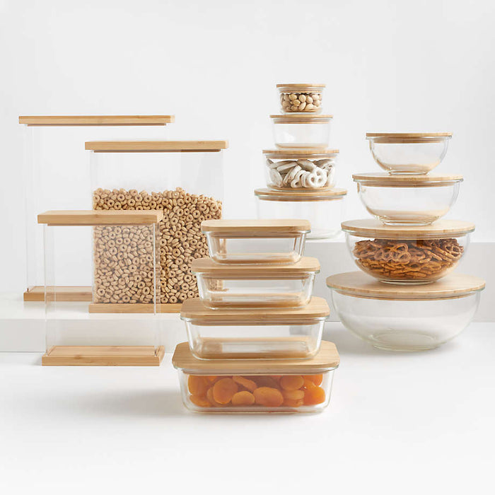 1-Cup Rectangular Glass Storage Container with Bamboo Lid