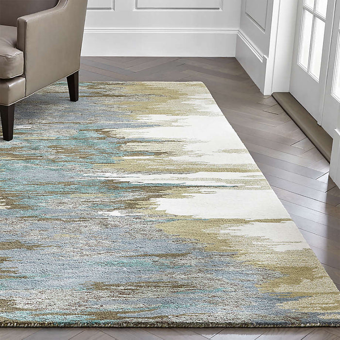 Birch Cyan Wool-Blend Abstract Rug 6'x9'