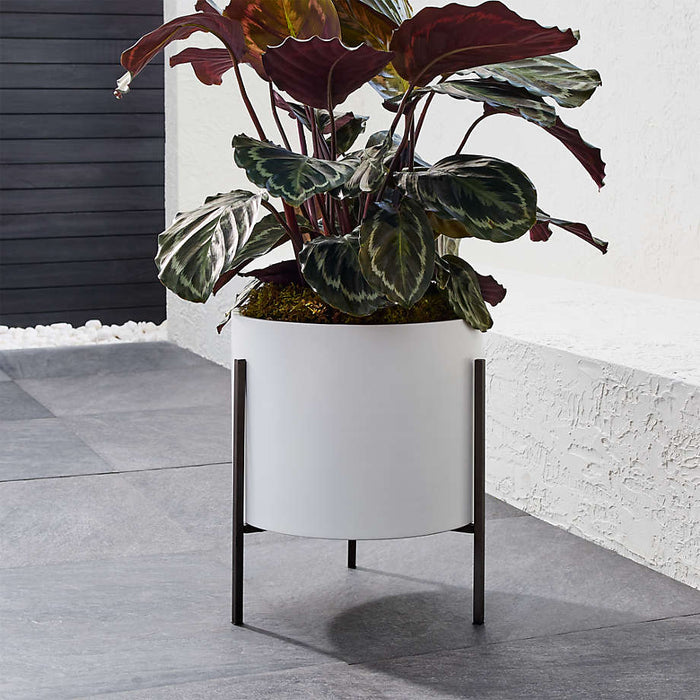 Dundee Indoor/Outdoor Low White Planter with Stand