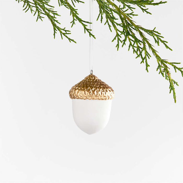 Gold Topped White Ceramic Acorn Christmas Tree Ornament