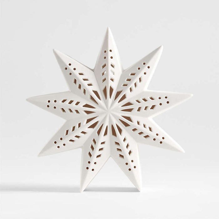 Large LED White Holiday Ceramic Snowflake 9"