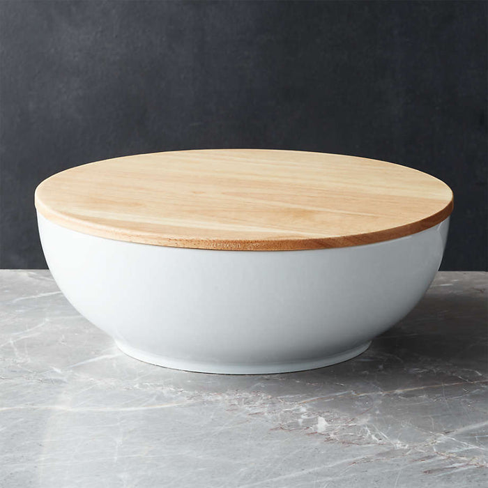 Merge Porcelain Serving Bowl with Wood Lid