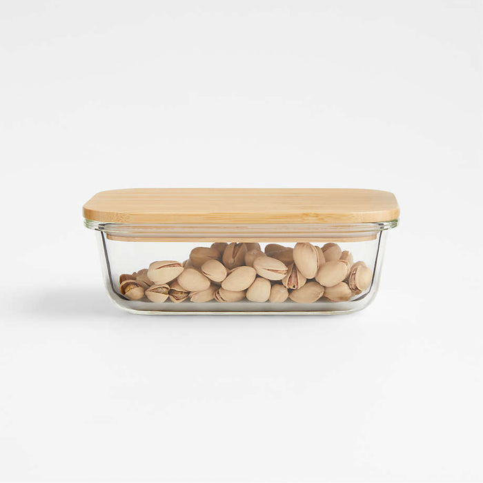 2-Cup Rectangular Glass Storage Container with Bamboo Lid