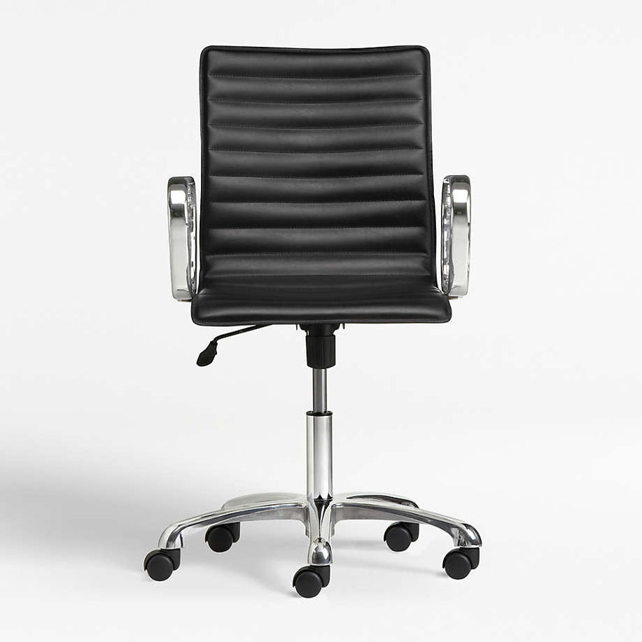 Ripple Black Leather Office Chair with Chrome Base Crate and Barrel