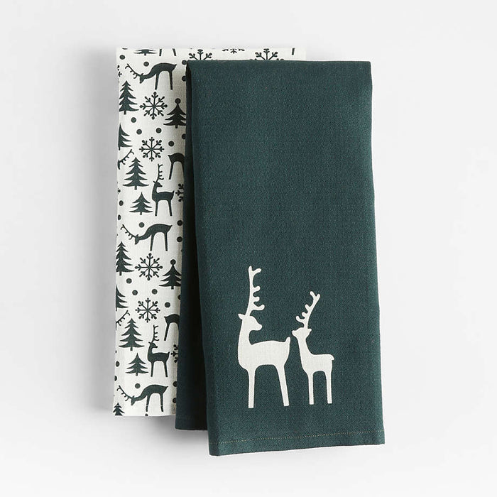 Winter Reindeer Dish Towels, Set of 2