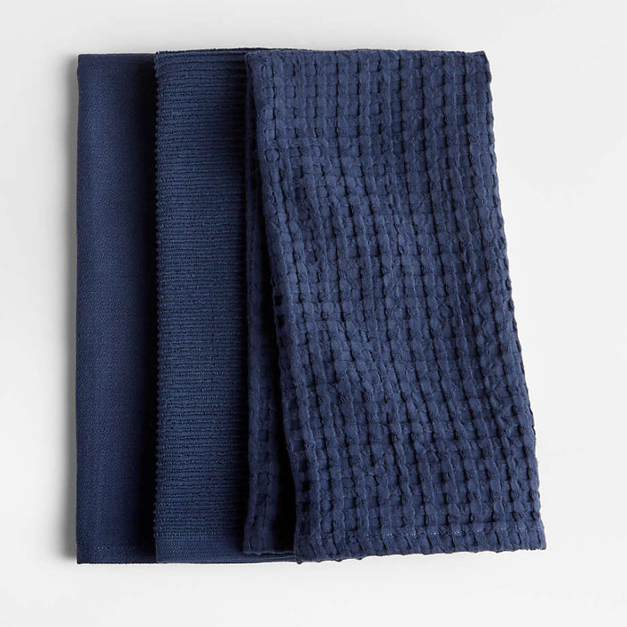 Absorbent Multi-Weave Indigo Dish Towels, Set of 3